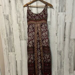 P75 Purple and tans multicolor long dress flower decorative lining medium large